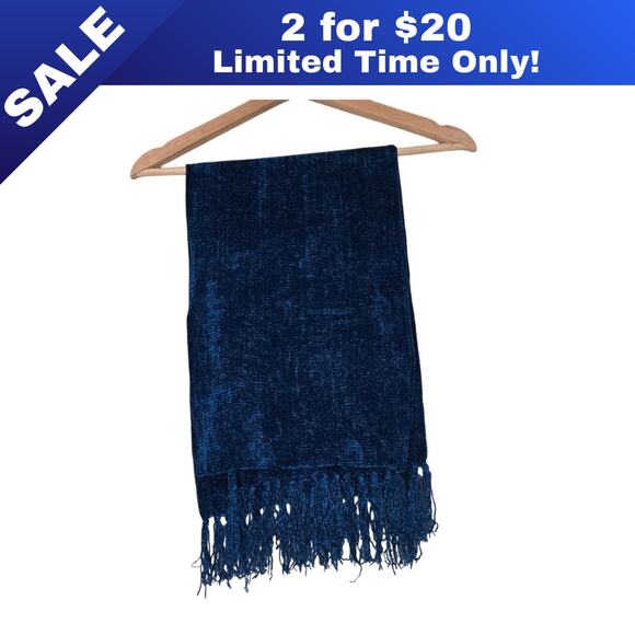 [Sale: 2 for $20!] Royal Blue Scarf with Fringe - 100% Rayon - Picture 1 of 9